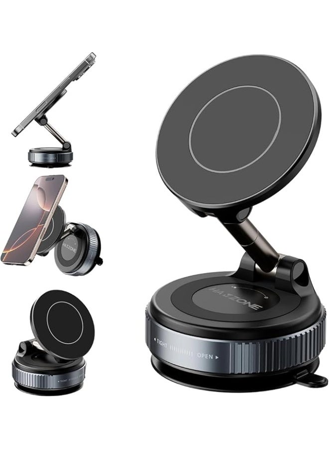 هامزون حامل هاتف مغناطيسي للسيارة، قابل للدوران 360 درجة وقابل للطي، مزود بكوب شفط وحلقة مغناطيسية، حامل هاتف صغير للسيارة مع حلقة مغناطيسية، للسيارة/المكتب/المرآة والأسطح الملساء الأخرى - Image 1